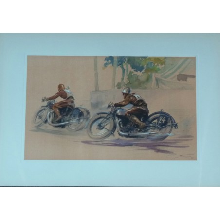 Course de motos Lithographie originale de Geo Ham Course de motos Lithographie originale de Geo Ham