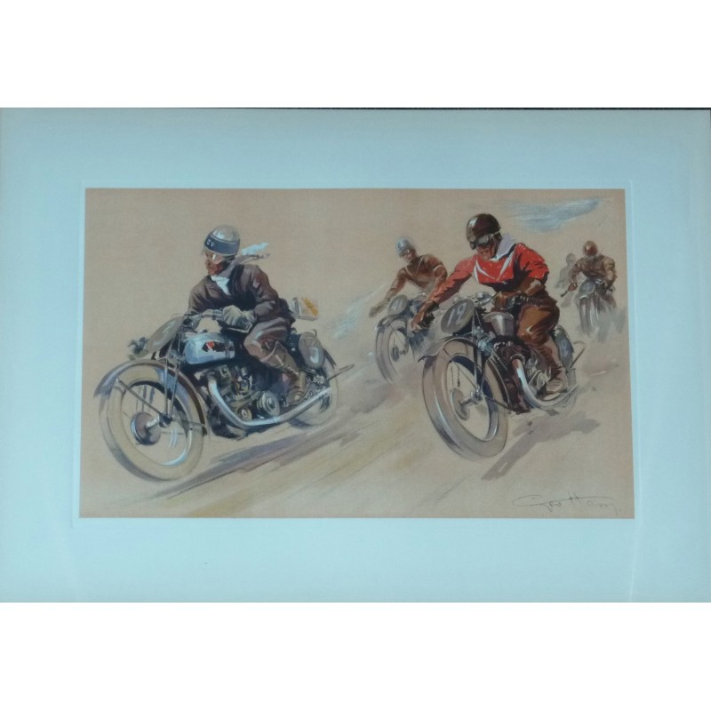 Course de motards lithographie originale de Géo Ham