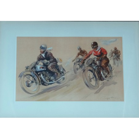Course de motards lithographie originale de Geo Ham