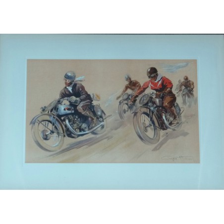Course de motards lithographie originale de Geo Ham Course de motards lithographie originale de Geo Ham
