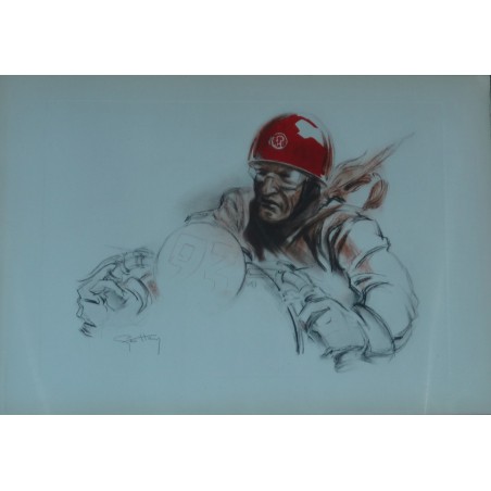 Pilote au casque rouge, lithographie originale de Geo Ham Pilote au casque rouge, lithographie originale de Geo Ham