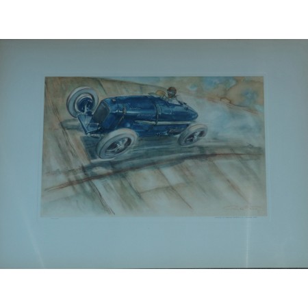 Amilcar en vitesse sur l'anneau de Linas-Montlhéry lithographie originale de Géo Ham