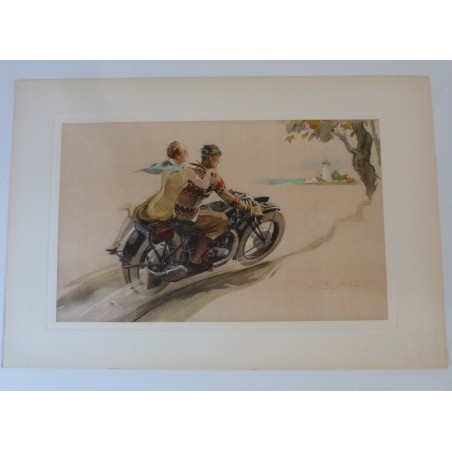 Couple à moto Lithographie originale de Geo Ham Couple à moto Lithographie originale de Geo Ham